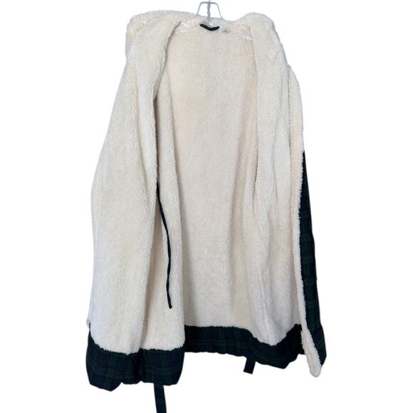 L.L. Bean Women's Scotch Plaid Flannel Robe Sherpa-Lined Long Black Watch Tartan - Picture 4 of 5